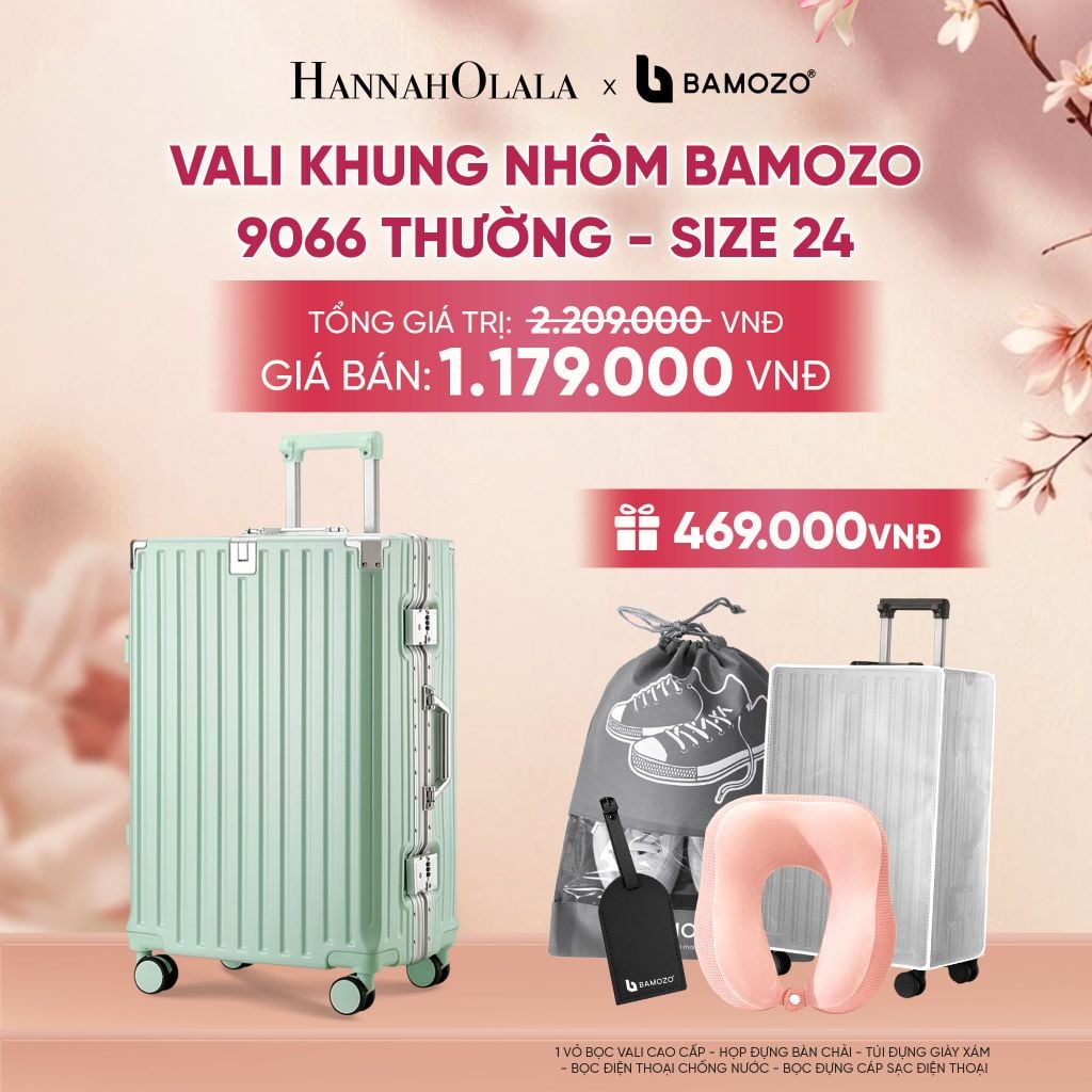  VALI BAMOZO KHUNG NHÔM 9066 BẢN THƯỜNG (TẶNG BỌC VALI TRONG SUỐT + TAG HÀNH LÝ DA + TÚI ĐỰNG GIÀY + GỐI CHỮ U THƯỜNG) - A1606 