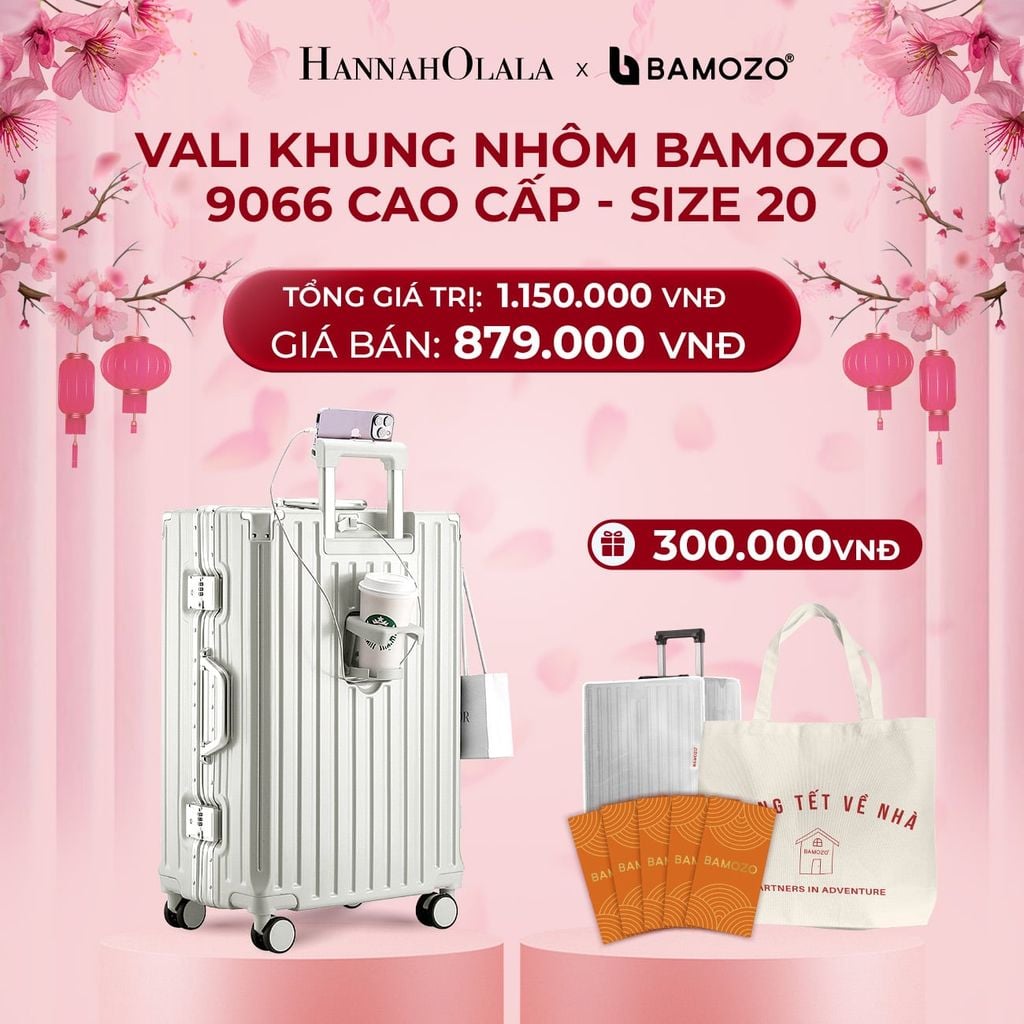  DEAL 2: VALI BAMOZO KHUNG NHÔM 9066 BẢN CAO CẤP (TẶNG BỌC VALI CC TRONG SUỐT + TỆP LÌ XÌ TẾT + TÚI TOTE) 