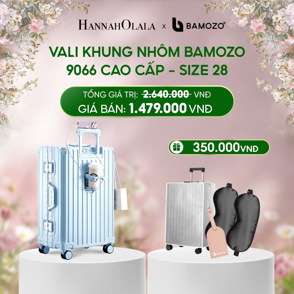  E1527_DEAL 2: VALI BAMOZO KHUNG NHÔM 9066 BẢN CAO CẤP (TẶNG BỌC VALI CC TRONG SUỐT + THẺ TAG DA CHỐNG THẤT LẠC + TÚI TOTE) 