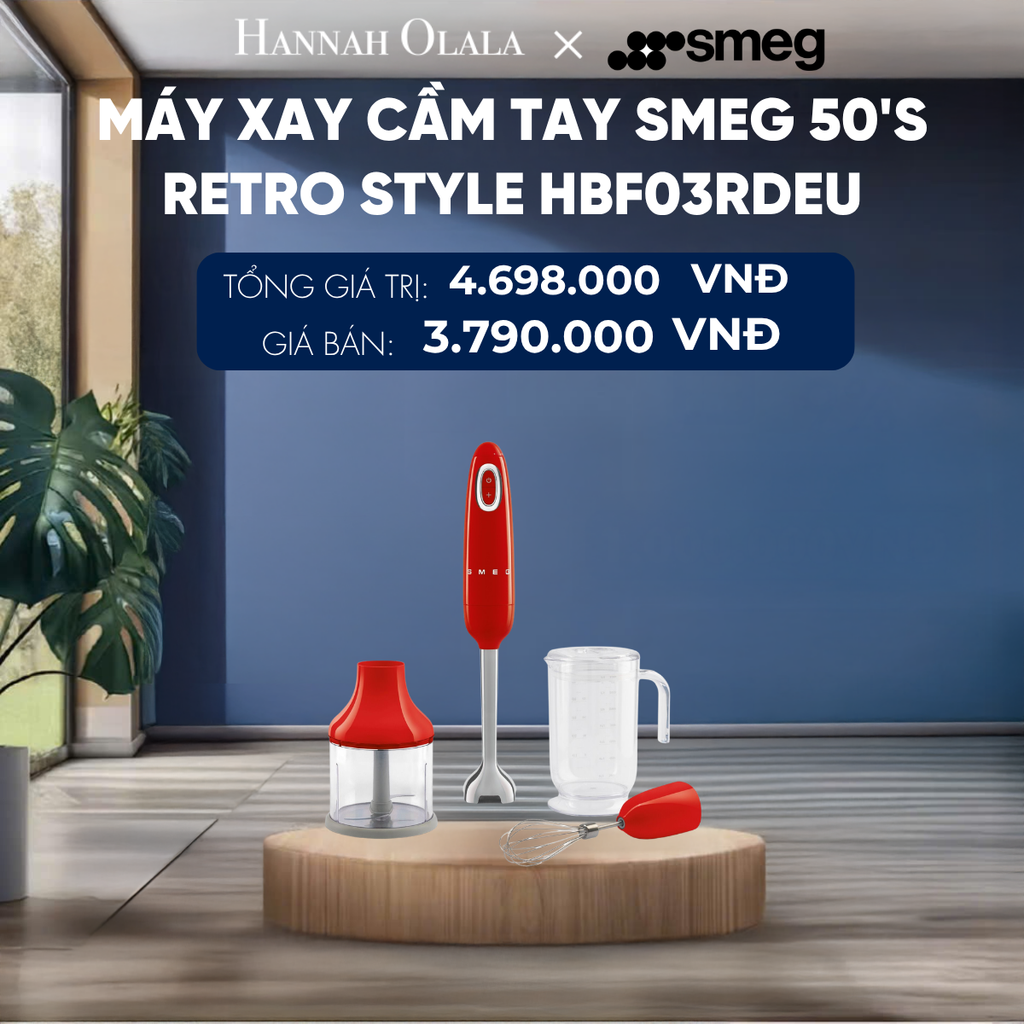  MÁY XAY CẦM TAY MÀU ĐỎ HIỆU SMEG, MODEL HBF03RDEU 
