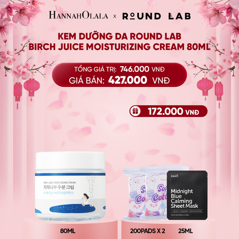  A1057_DEAL 4: KEM DƯỠNG DA ROUND LAB BIRCH JUICE MOISTURIZING CREAM 80ML DƯỠNG ẨM CẢI THIỆN ĐỘ ĐÀN HỒI DA 