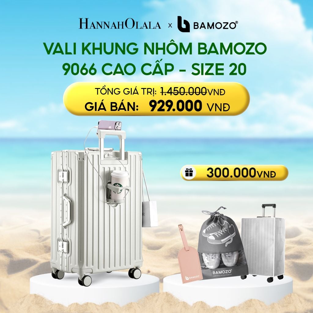  DEAL 2: VALI BAMOZO KHUNG NHÔM 9066 BẢN CAO CẤP (TẶNG BỌC VALI CC TRONG SUỐT + THẺ TAG DA CHỐNG THẤT LẠC + TÚI ĐỰNG GIÀY XÁM 