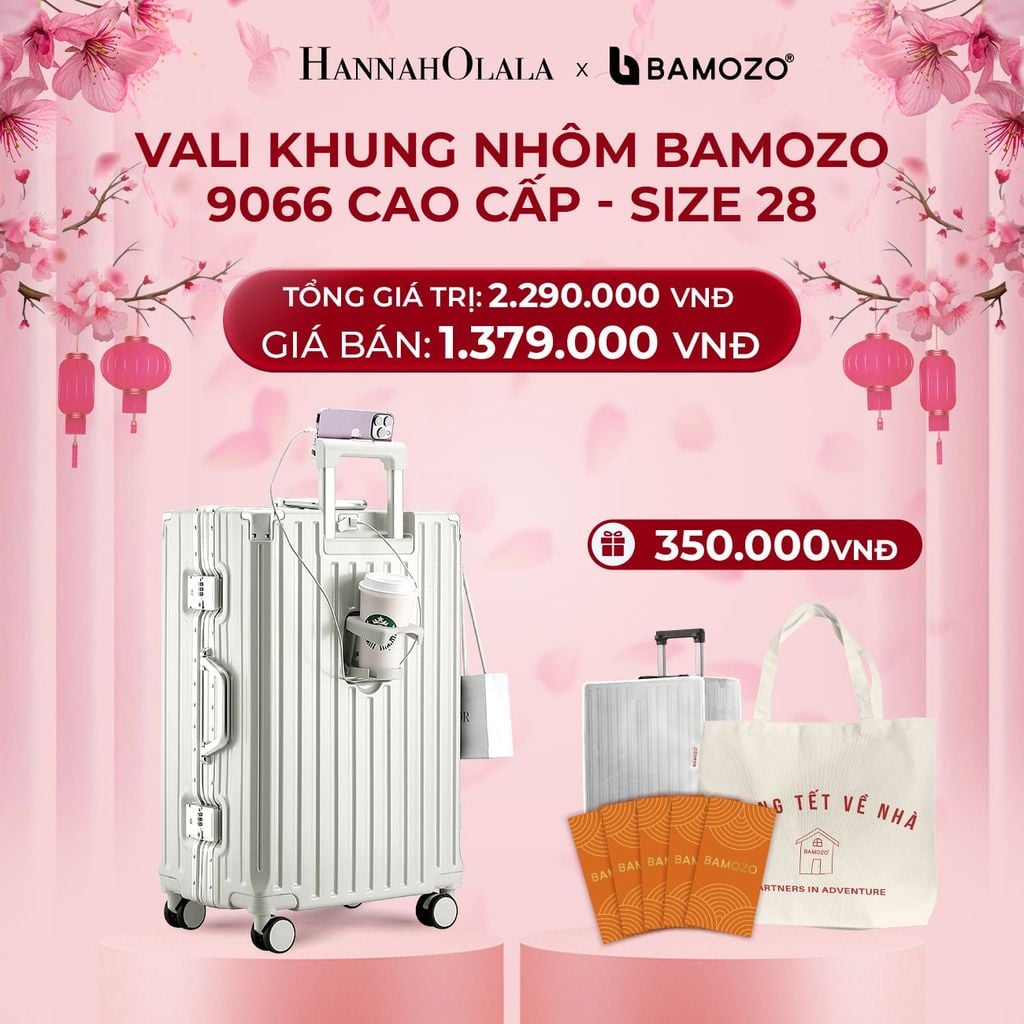  DEAL 2: VALI BAMOZO KHUNG NHÔM 9066 BẢN CAO CẤP (TẶNG BỌC VALI CC TRONG SUỐT + TỆP LÌ XÌ TẾT + TÚI TOTE) 