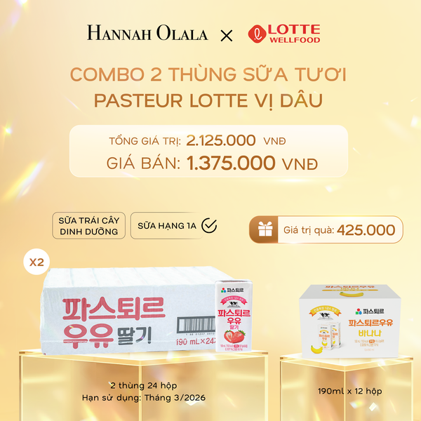  DEAL 4: 2T SỮA TƯƠI PASTEUR VỊ DÂU HẠNG 1A LOTTE 24 HỘP (190ml/hộp) 