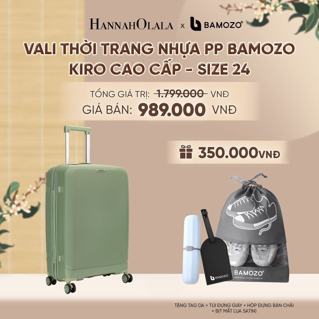  VALI BAMOZO KIRO NHỰA PP CAO CẤP CHỐNG VỠ, CHỐNG RẠCH (TẶNG TAG DA + TÚI ĐỰNG GIÀY + HỘP ĐỰNG BÀN CHẢI + BỊT MẮT LỤA SATIN) - A2582 