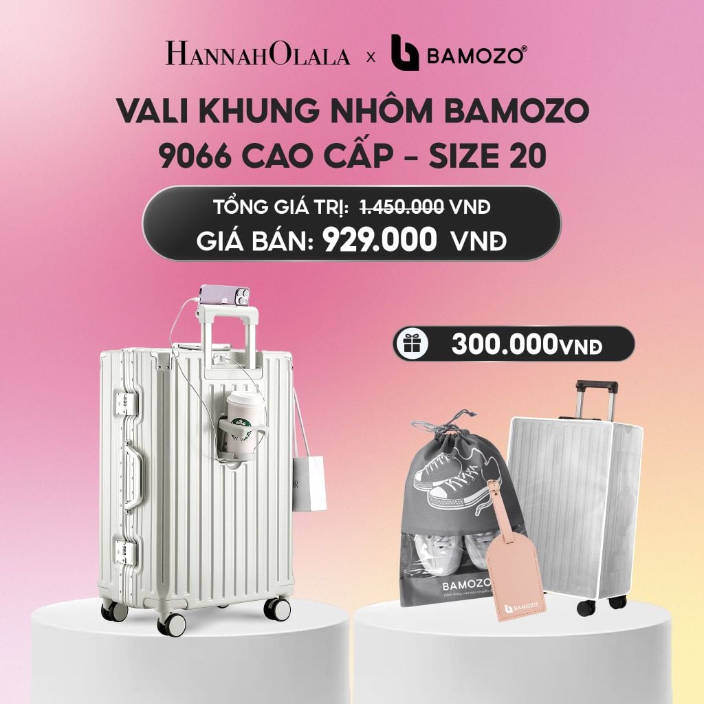  VALI BAMOZO KHUNG NHÔM 9066 BẢN CAO CẤP (TẶNG BỌC VALI CC TRONG SUỐT + THẺ TAG DA CHỐNG THẤT LẠC + TÚI ĐỰNG GIÀY XÁM_A2201 