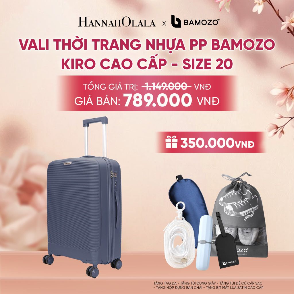  VALI BAMOZO KIRO NHỰA PP CAO CẤP CHỐNG VỠ, CHỐNG RẠCH (TẶNG TAG DA + TÚI ĐỰNG GIÀY + TÚI ĐỰNG CÁP SẠC + HỘP ĐỰNG BÀN CHẢI + BỊT MẮT LỤA SATIN) - A2095 