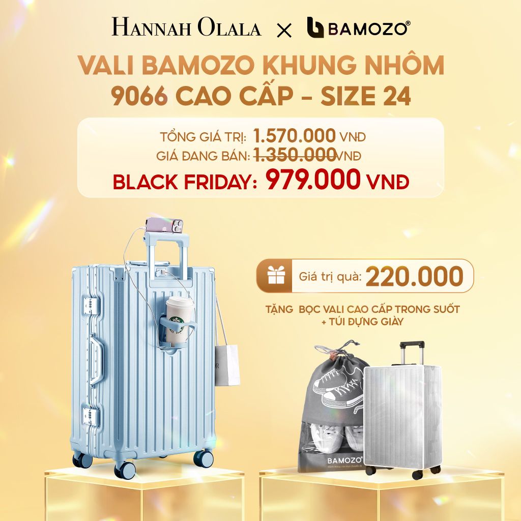  DEAL 2: VALI BAMOZO KHUNG NHÔM 9066 BẢN CAO CẤP (TẶNG BỌC VALI CC TRONG SUỐT + TÚI ĐỰNG GIÀY) 