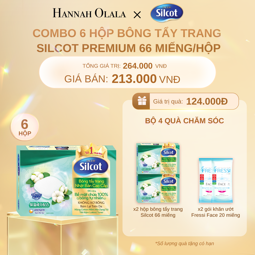  C205_DEAL 4: COMBO 6 HỘP BÔNG TRANG ĐIỂM (BÔNG TẨY TRANG) CAO CẤP SILCOT PREMIUM 66 MIẾNG/HỘP 