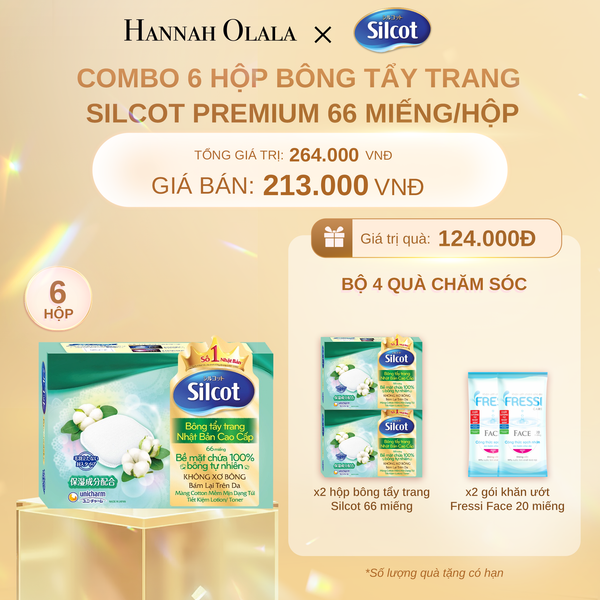  C205_DEAL 4: COMBO 6 HỘP BÔNG TRANG ĐIỂM (BÔNG TẨY TRANG) CAO CẤP SILCOT PREMIUM 66 MIẾNG/HỘP 