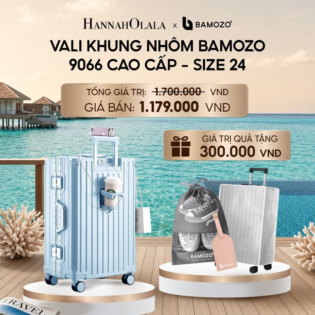  VALI BAMOZO KHUNG NHÔM 9066 BẢN CAO CẤP (TẶNG BỌC VALI CC TRONG SUỐT + THẺ TAG DA CHỐNG THẤT LẠC + TÚI ĐỰNG GIÀY XÁM_ D804 
