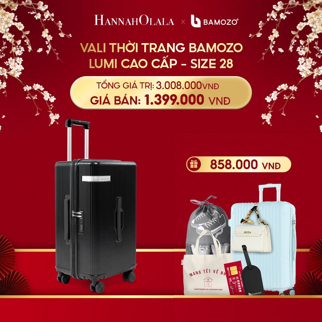  A1022_DEAL 6: [DEAL SỐC] VALI BAMOZO LUMISPACE CAO CẤP (TẶNG VALI BAMOZO 8801C + TẶNG TAG DA CHỐNG THẤT LẠC, THẺ CÀO TRÚNG THƯỞNG, TÚI TOTE, TÚI ĐỰNG GIÀY XÁM) 