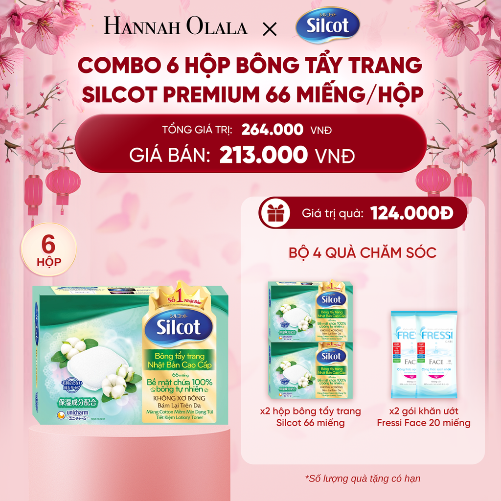  DEAL 4: COMBO 6 HỘP BÔNG TRANG ĐIỂM (BÔNG TẨY TRANG) CAO CẤP SILCOT PREMIUM 66 MIẾNG/HỘP 