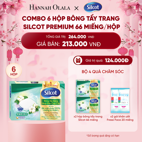  DEAL 4: COMBO 6 HỘP BÔNG TRANG ĐIỂM (BÔNG TẨY TRANG) CAO CẤP SILCOT PREMIUM 66 MIẾNG/HỘP 