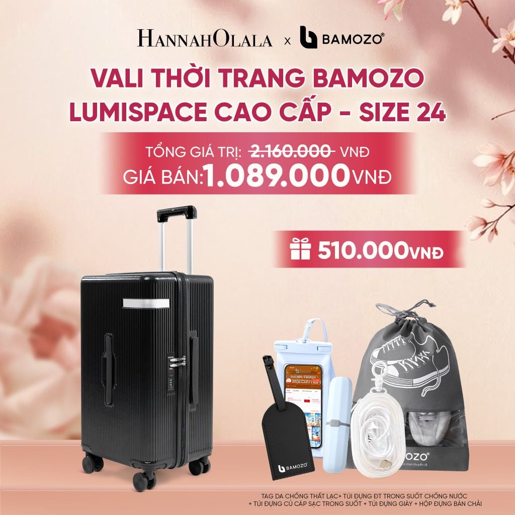  VALI BAMOZO LUMISPACE CAO CẤP (TẶNG TAG VALI DA + TÚI ĐỰNG ĐT CHỐNG NƯỚC + TÚI ĐỰNG CÁP SẠC + TÚI ĐỰNG GIÀY + HỘP ĐỰNG BÀN CHẢI) - A1574 