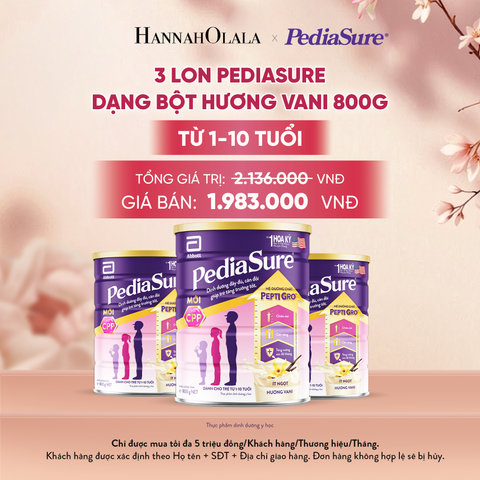  3 LON PEDIASURE DẠNG BỘT HƯƠNG VANI 800G (DÙNG CHO BÉ 1-10 TUỔI) DEAL 4: - A2147 