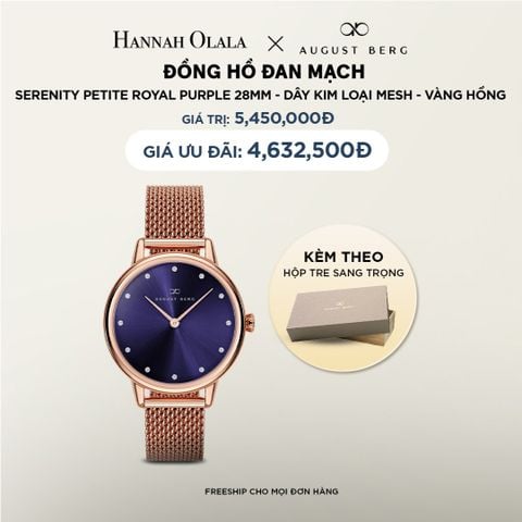  DEAL 4: ĐỒNG HỒ ĐAN MẠCH AUGUST BERG SERENITY PETITE - MẶT MÀU TÍM HOÀNG GIA 28MM, DÂY MESH MÀU ROSE GOLD 