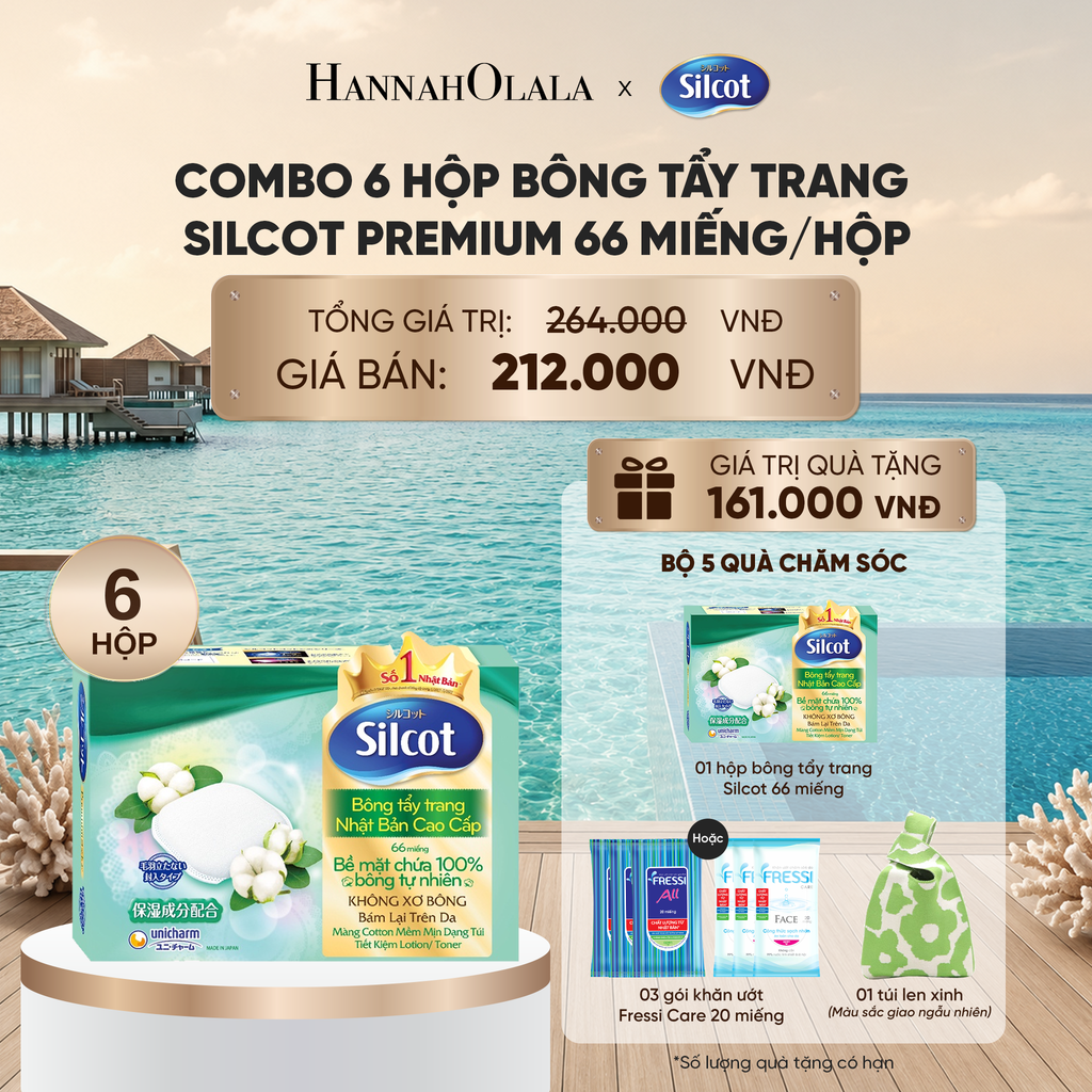  COMBO 6 HỘP BÔNG TRANG ĐIỂM (BÔNG TẨY TRANG) CAO CẤP SILCOT PREMIUM 66 MIẾNG/HỘP_ D879 