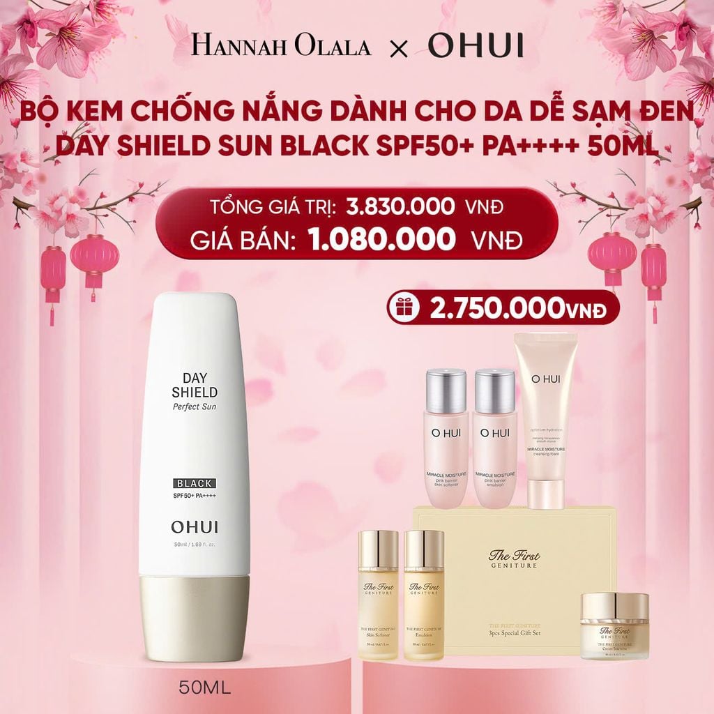  DEAL 4: BỘ KEM CHỐNG NẮNG DÀNH CHO DA DỄ SẠM ĐEN OHUI DAY SHIELD SUN BLACK SPF50+ PA++++ 50ML 