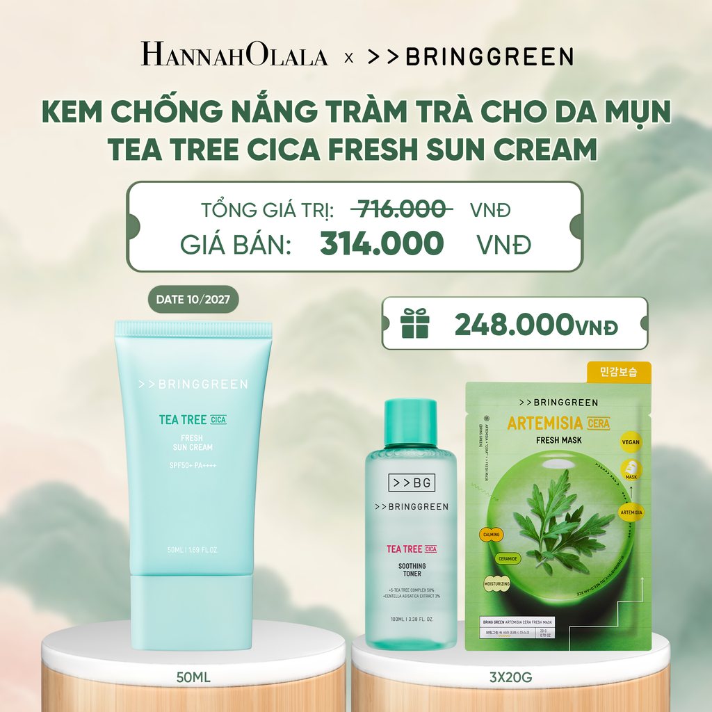  KEM CHỐNG NẮNG TRÀM TRÀ BRING GREEN TEA TREE CICA FRESH SUN CREAM SPF50+ PA++++ 50ML - A1427 