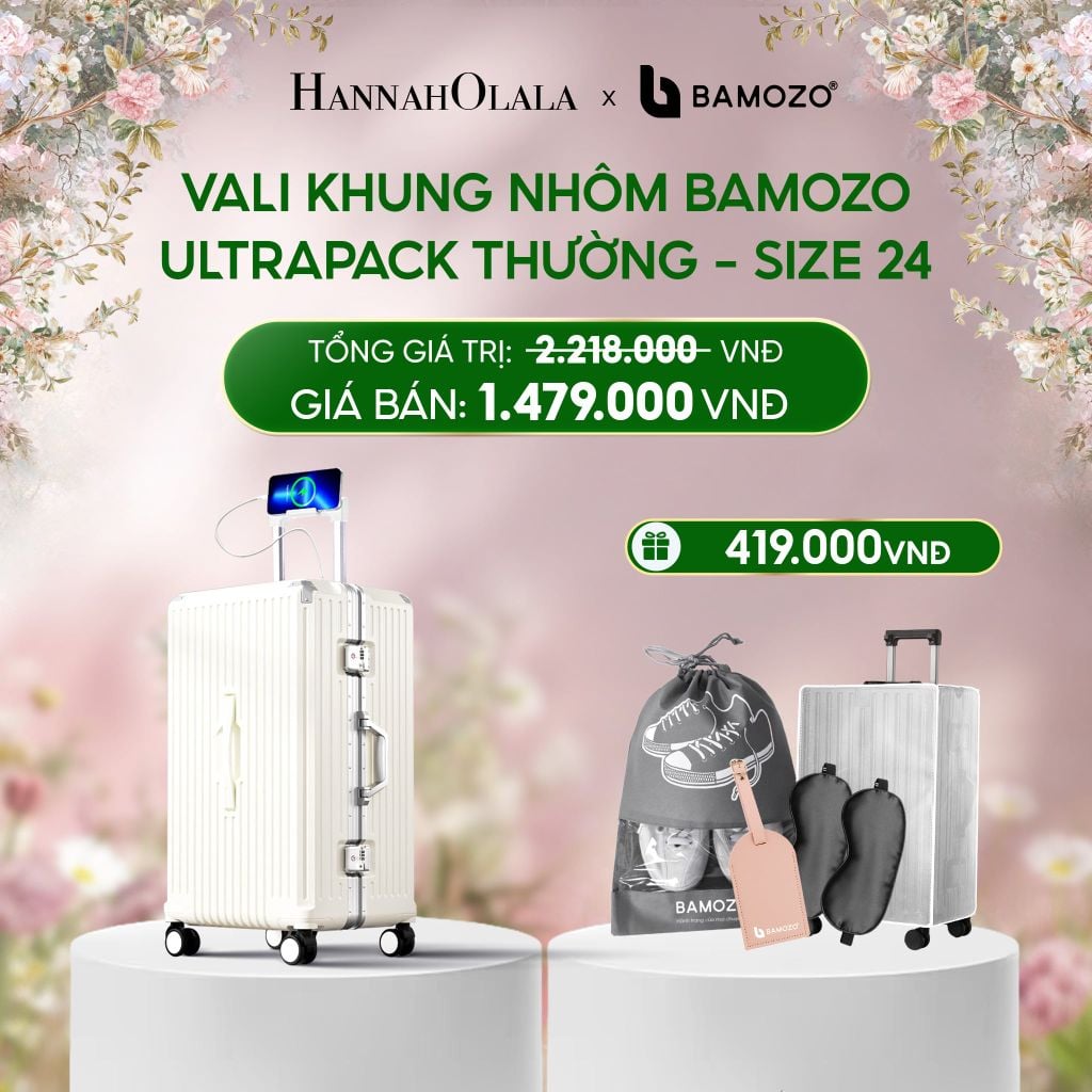  E1491_DEAL 4: VALI BAMOZO KHUNG NHÔM ULTRAPACK CAO CẤP (TẶNG BỌC VALI CC TRONG SUỐT + THẺ TAG DA CHỐNG THẤT LẠC+TÚI TOTE + TÚI ĐỰNG GIÀY 