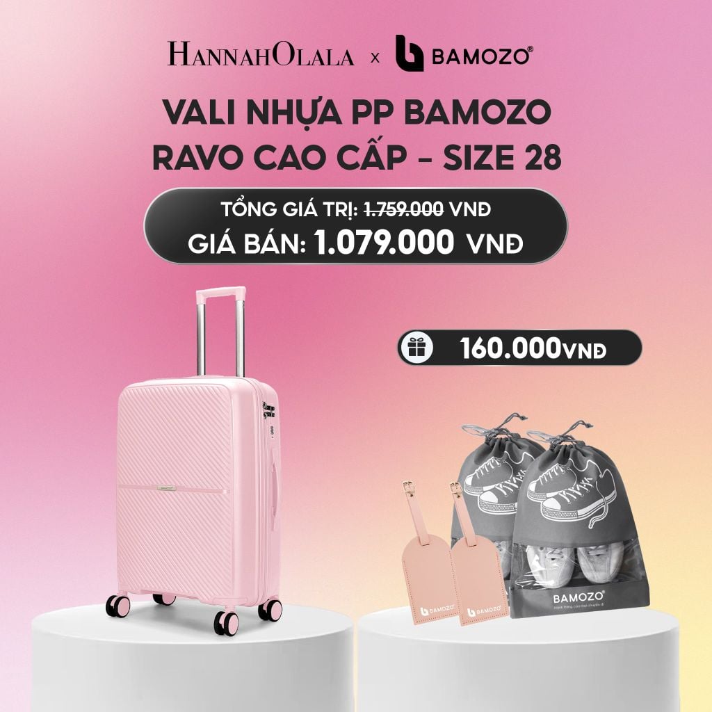  VALI BAMOZO RAVO NHỰA PP CAO CẤP CHỐNG VỠ (TẶNG 2 THẺ TAG DA CHỐNG THẤT LẠC, 2 TÚI ĐỰNG GIÀY XÁM)_A2240 