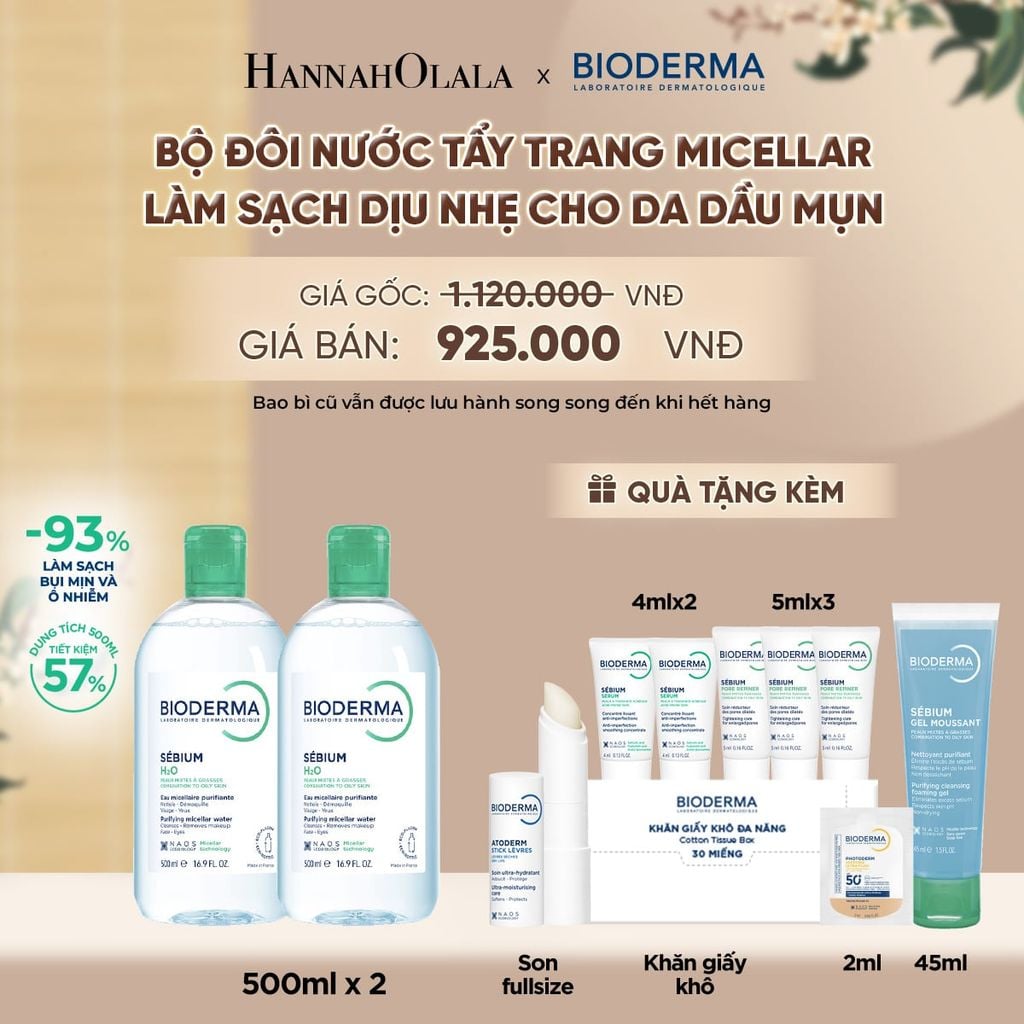  BỘ ĐÔI NƯỚC TẨY TRANG CÔNG NGHỆ MICELLAR LÀM SẠCH CHO DA DẦU,MỤN - A5033 