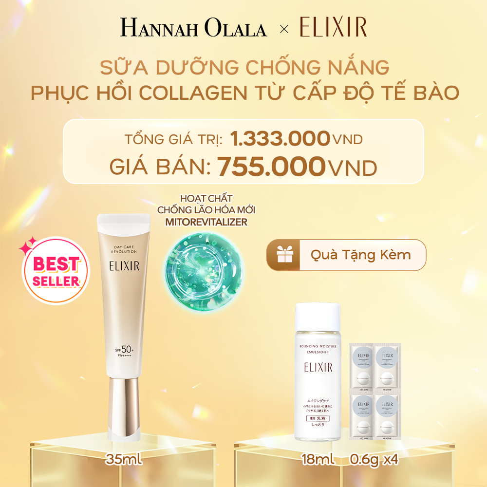  B329:_DEAL 15: [THẾ HỆ MỚI] SỮA CHỐNG NẮNG PHỤC HỒI COLLAGEN TỪ CẤP ĐỘ TẾ BÀO ELIXIR DAY CARE REVOLUTION SPF50+ 35ML 