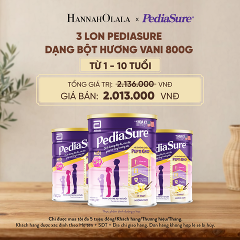  3 LON PEDIASURE DẠNG BỘT HƯƠNG VANI 800G (DÙNG CHO BÉ 1-10 TUỔI) - D119 