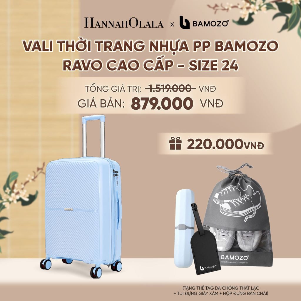  VALI BAMOZO RAVO NHỰA PP CAO CẤP CHỐNG VỠ (TẶNG THẺ TAG DA CHỐNG THẤT LẠC + TÚI ĐỰNG GIÀY XÁM + HỘP ĐỰNG BÀN CHẢI) - A2567 