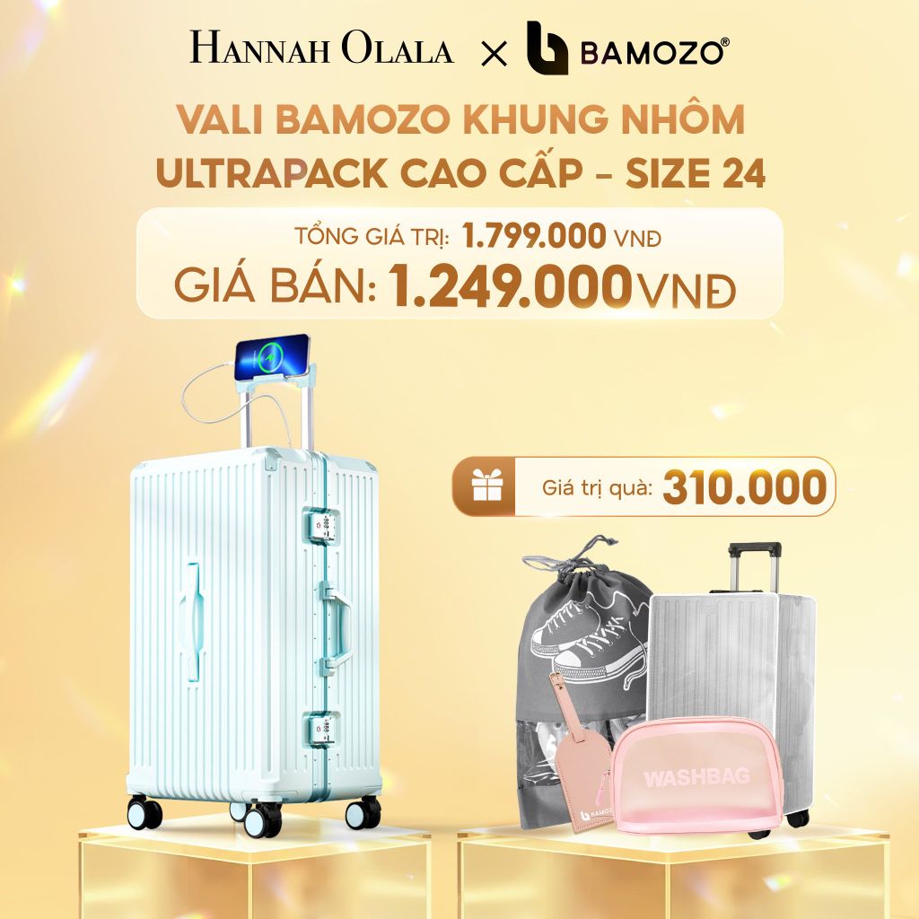  C290_DEAL 5: VALI BAMOZO KHUNG NHÔM ULTRAPACK CAO CẤP (TẶNG BỌC VALI CC TRONG SUỐT + TÚI ĐỰNG GIÀY + THẺ TÊN DA + TÚI MỸ PHẨM VỎ SÒ) 