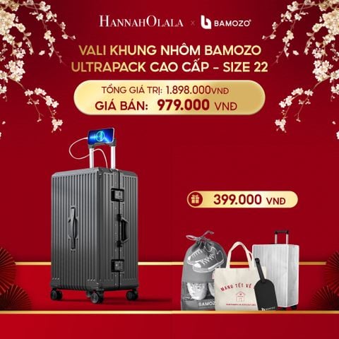  A1003_DEAL 4: VALI BAMOZO KHUNG NHÔM ULTRAPACK CAO CẤP (TẶNG BỌC VALI CC TRONG SUỐT + THẺ TAG DA CHỐNG THẤT LẠC+TÚI TOTE + TÚI ĐỰNG GIÀY 