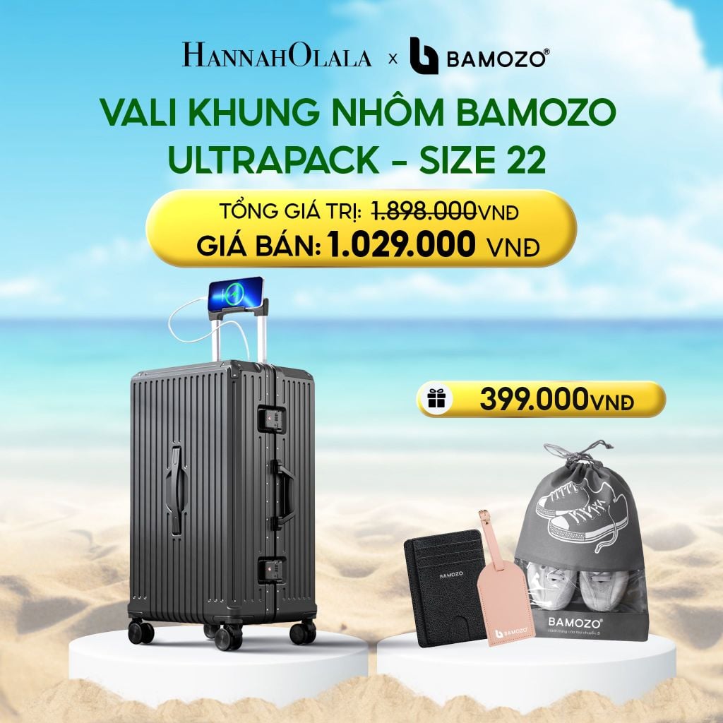  DEAL 4: VALI BAMOZO KHUNG NHÔM ULTRAPACK CAO CẤP (TẶNG VÍ THẺ DA CARD HOLDER BAMOZO + THẺ TAG DA CHỐNG THẤT LẠC + TÚI ĐỰNG GIÀY) 