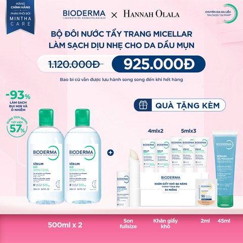  BỘ ĐÔI NƯỚC TẨY TRANG CÔNG NGHỆ MICELLAR LÀM SẠCH CHO DA DẦU,MỤN 