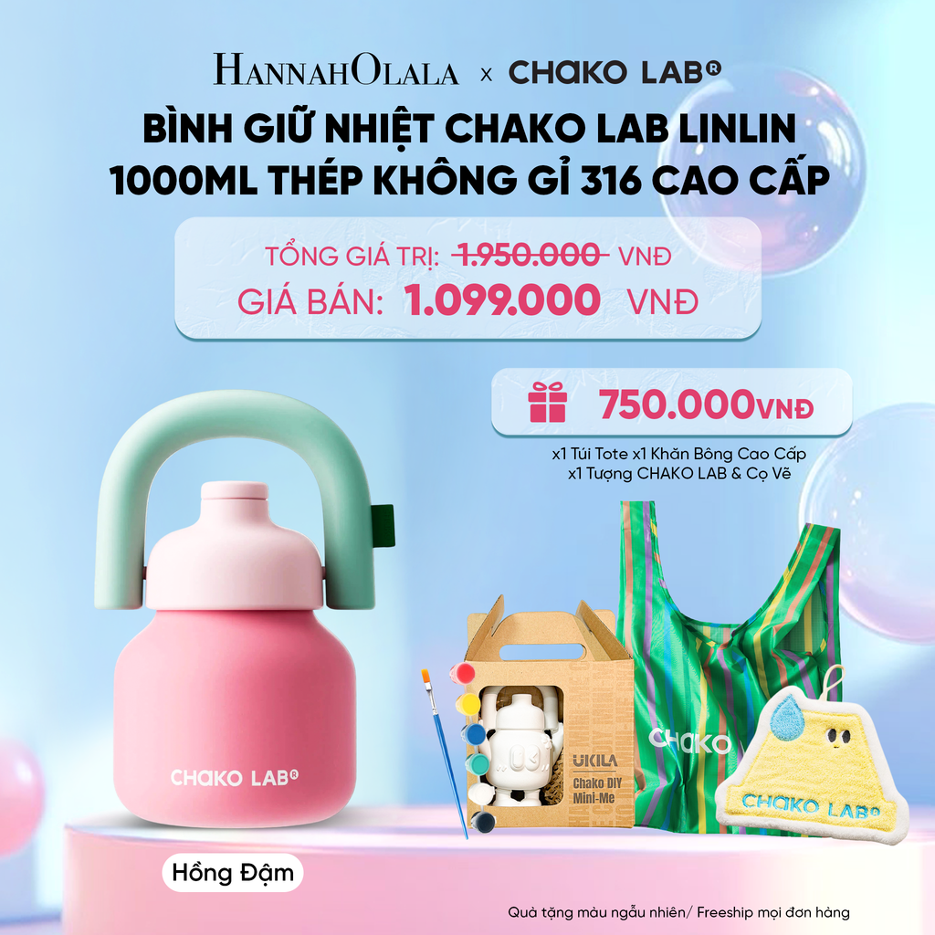  BÌNH GIỮ NHIỆT CHAKO LAB LINLIN 1000ML THÉP KHÔNG GỈ 316 