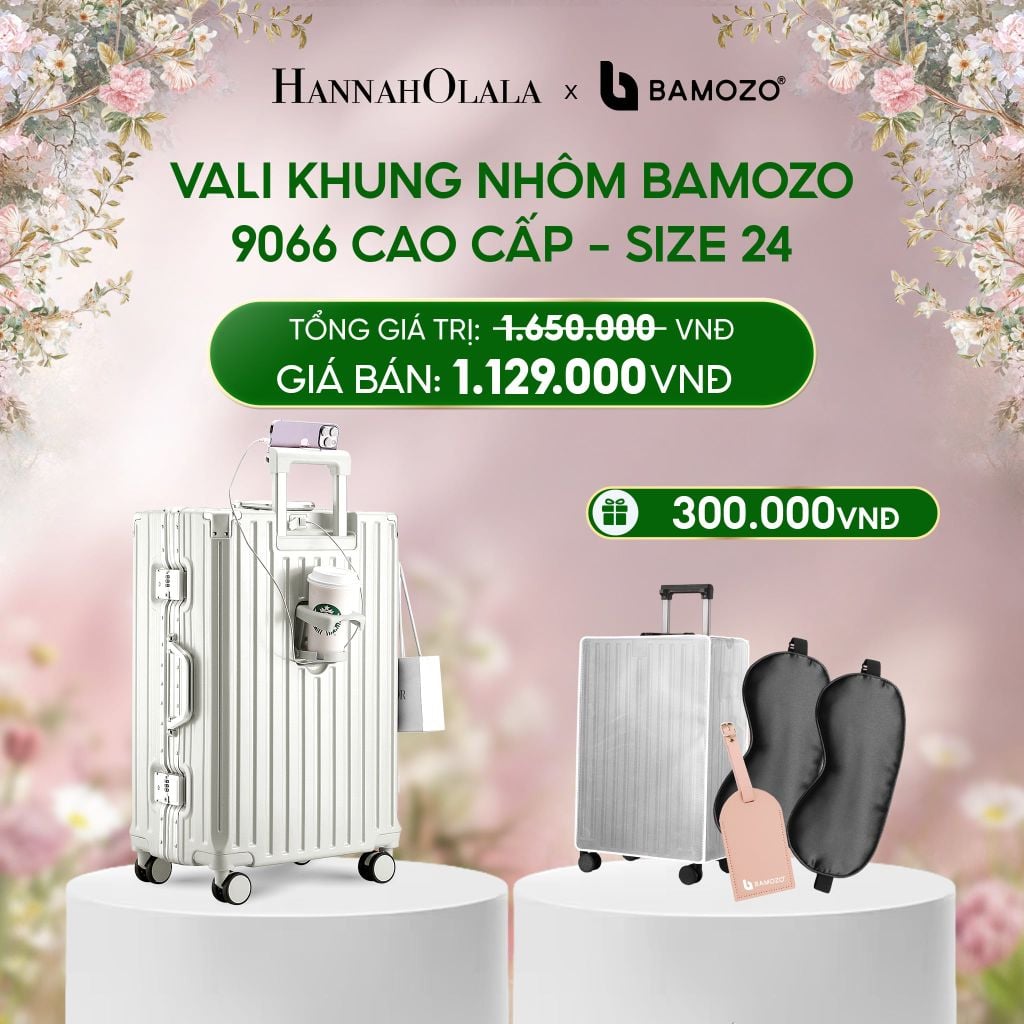  E1527_DEAL 2: VALI BAMOZO KHUNG NHÔM 9066 BẢN CAO CẤP (TẶNG BỌC VALI CC TRONG SUỐT + THẺ TAG DA CHỐNG THẤT LẠC + TÚI TOTE) 