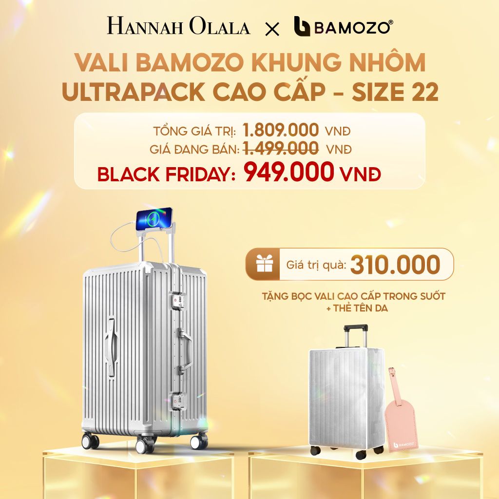  DEAL 4: VALI BAMOZO KHUNG NHÔM ULTRAPACK CAO CẤP (TẶNG BỌC VALI CC TRONG SUỐT + THẺ TÊN DA) 