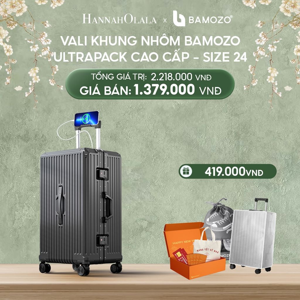  DEAL 4: VALI BAMOZO KHUNG NHÔM ULTRAPACK CAO CẤP (TẶNG BỌC VALI CC TRONG SUỐT + HỘP QUÀ TẾT + TÚI ĐỰNG GIÀY 