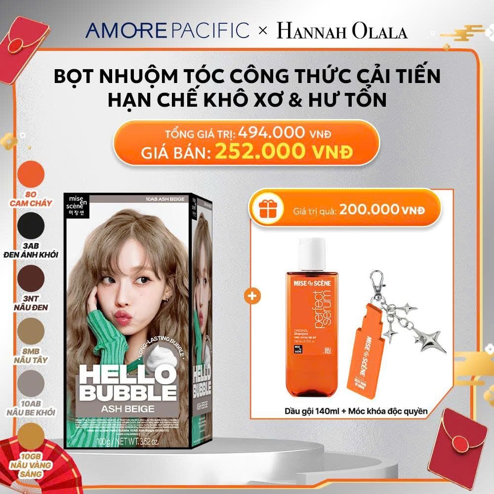  D13_DEAL 4: NHUỘM TÓC TẠI NHÀ MISE EN SCÈNE HELLO BUBBLE 100G DẠNG BỌT KEM, CÔNG THỨC CẢI TIẾN MỚI HẠN CHẾ KHÔ XƠ VÀ HƯ TỔN 