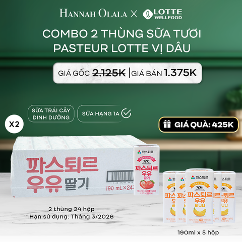  DEAL 4: 2 THÙNG SỮA TƯƠI PASTEUR VỊ DÂU HẠNG 1A LOTTE 24 HỘP (190ml/hộp) 