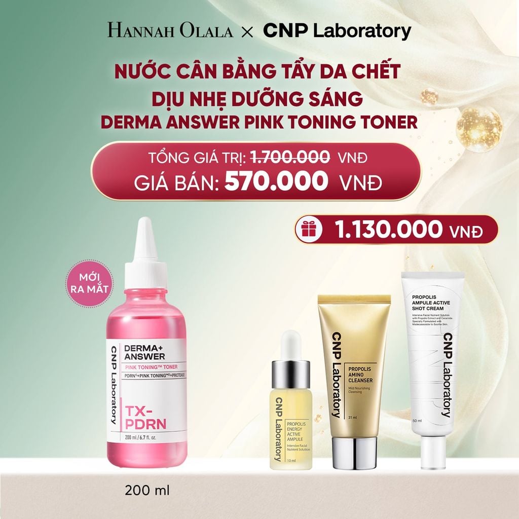  DEAL 54: MỚI RA MẮT - NƯỚC CÂN BẰNG TẨY DA CHẾT DỊU NHẸ DƯỠNG SÁNG CNP DERMA ANSWER PINK TONING TONER 200ML 
