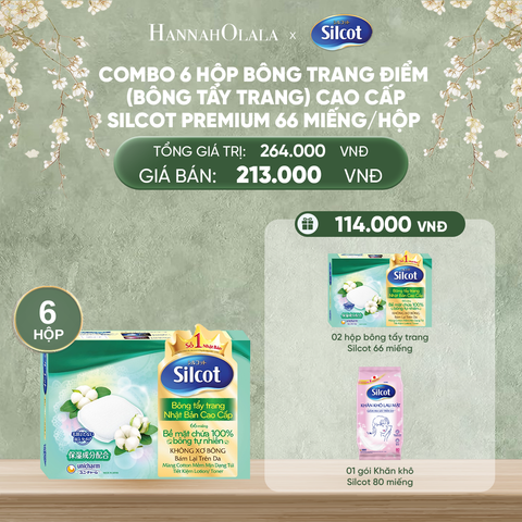  DEAL 4: COMBO 6 HỘP BÔNG TRANG ĐIỂM (BÔNG TẨY TRANG) CAO CẤP SILCOT PREMIUM 66 MIẾNG/HỘP 