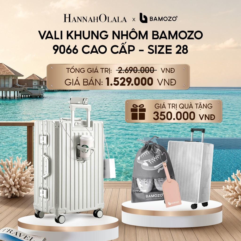  VALI BAMOZO KHUNG NHÔM 9066 BẢN CAO CẤP (TẶNG BỌC VALI CC TRONG SUỐT + THẺ TAG DA CHỐNG THẤT LẠC + TÚI ĐỰNG GIÀY XÁM_ D804 