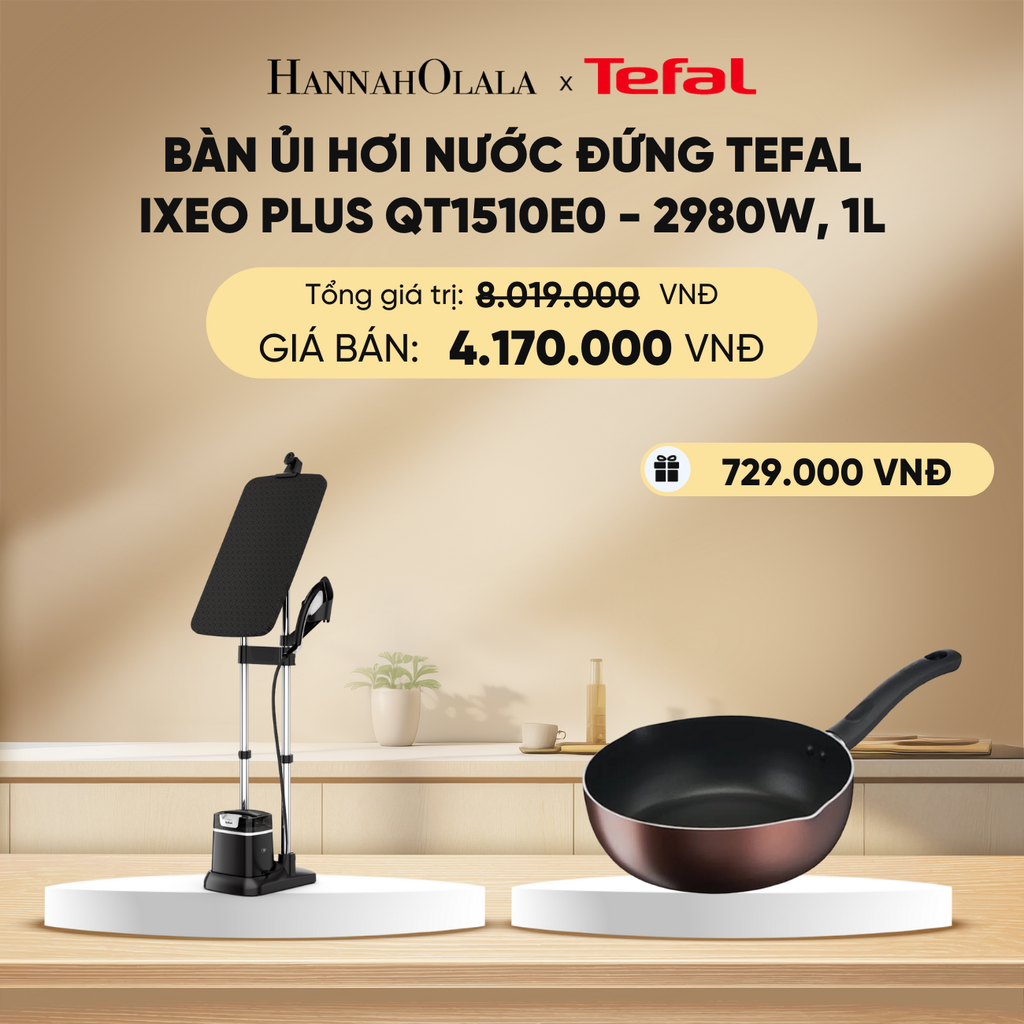 DEAL 3.1: BÀN ỦI HƠI NƯỚC ĐỨNG TEFAL IXEO PLUS QT1510E0 - 2980W, 1L 