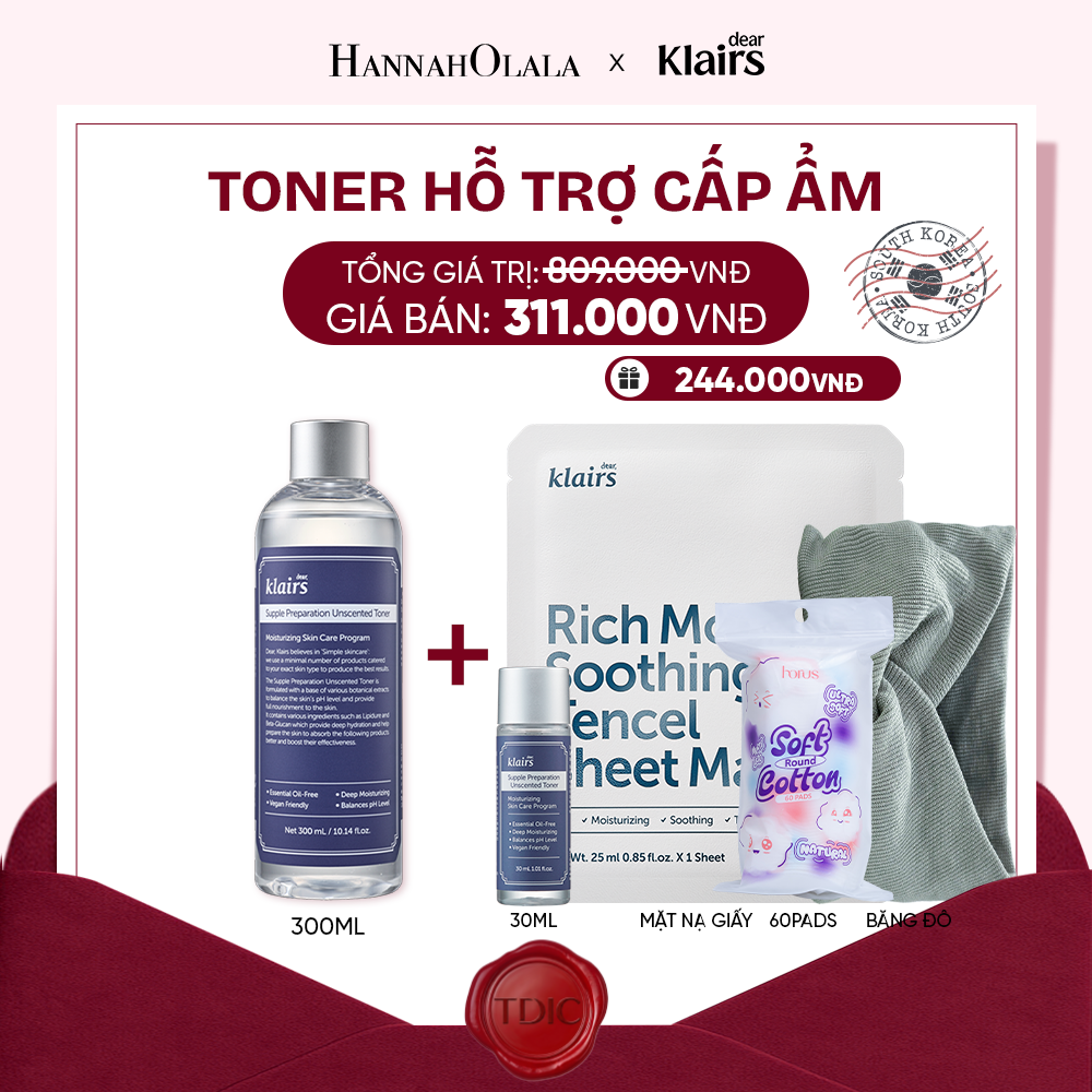  DEAR, KLAIRS NƯỚC HOA HỒNG SUPPLE PREPARATION UNSCENTED TONER 300ML_M81 