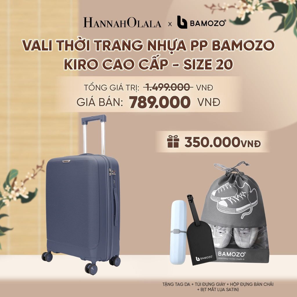  VALI BAMOZO KIRO NHỰA PP CAO CẤP CHỐNG VỠ, CHỐNG RẠCH (TẶNG TAG DA + TÚI ĐỰNG GIÀY + HỘP ĐỰNG BÀN CHẢI + BỊT MẮT LỤA SATIN) - A2582 