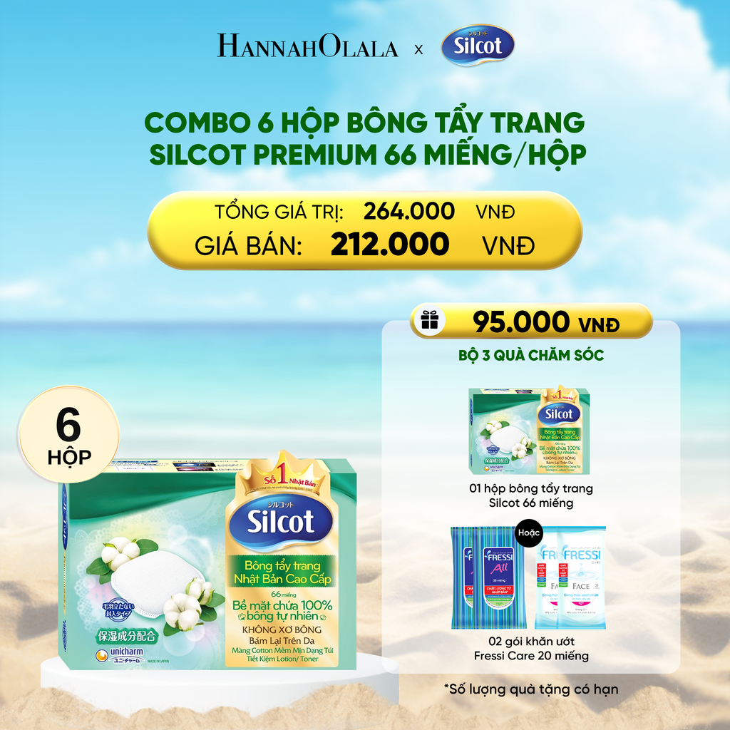  DEAL 4: COMBO 6 HỘP BÔNG TRANG ĐIỂM (BÔNG TẨY TRANG) CAO CẤP SILCOT PREMIUM 66 MIẾNG/HỘP 