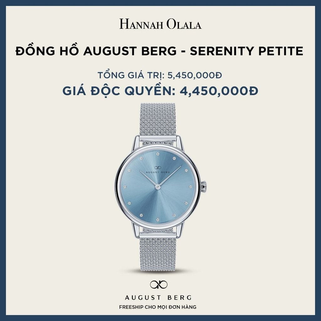  A4_DEAL 164: ĐỒNG HỒ ĐAN MẠCH AUGUST BERG - SERENITY PETITE - MẶT XANH - DÂY MÀU BẠC 