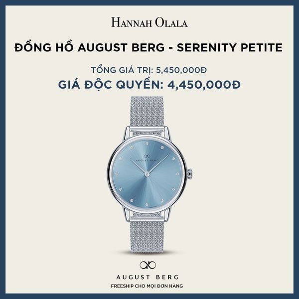  A4_DEAL 164: ĐỒNG HỒ ĐAN MẠCH AUGUST BERG - SERENITY PETITE - MẶT XANH - DÂY MÀU BẠC 