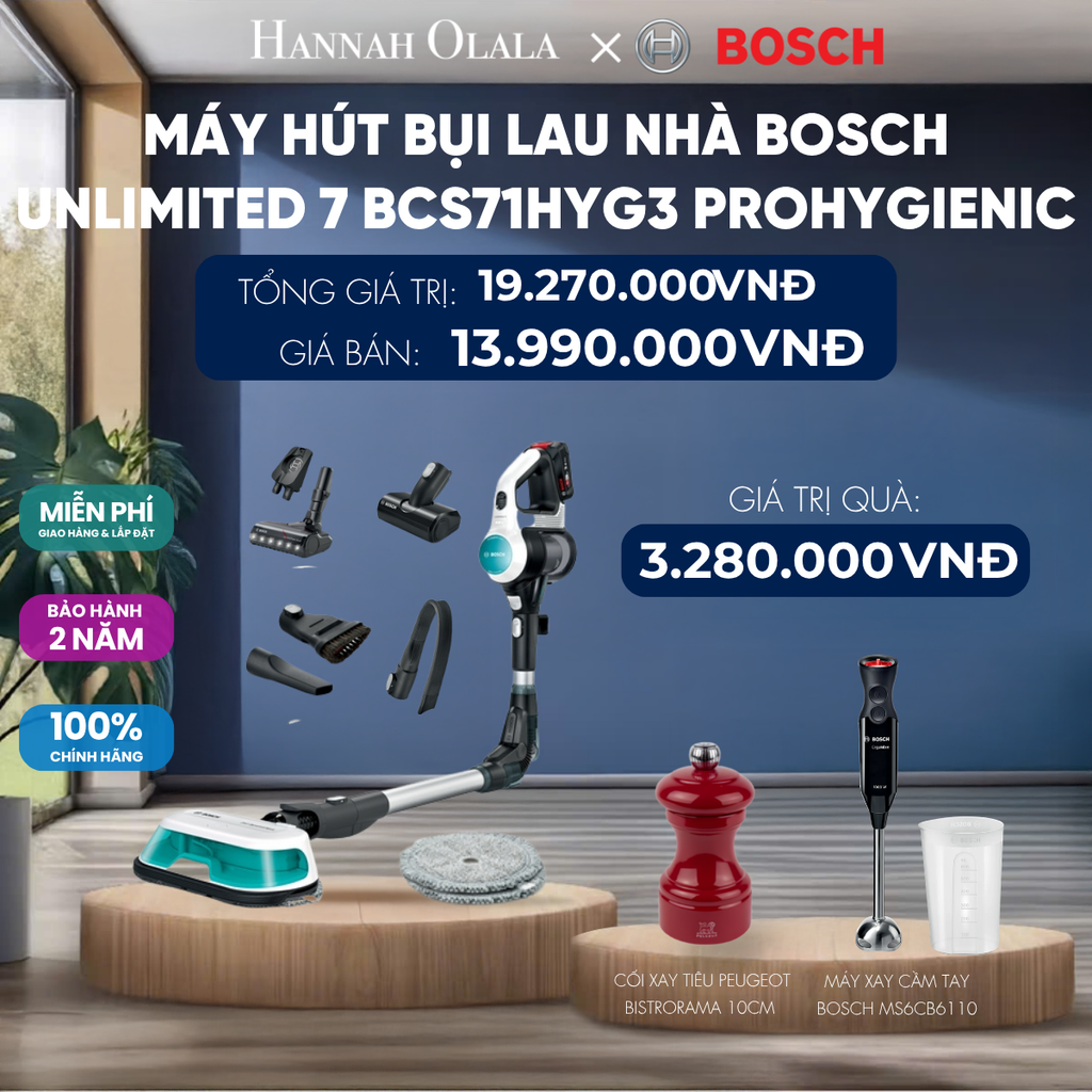  MÁY HÚT BỤI LAU NHÀ BOSCH UNLIMITED 7 BCS71HYG3 PROHYGIENIC 